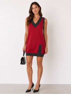 Portolano 100% Cashmere Colorblock Long Tunic Sweater Vest Red L